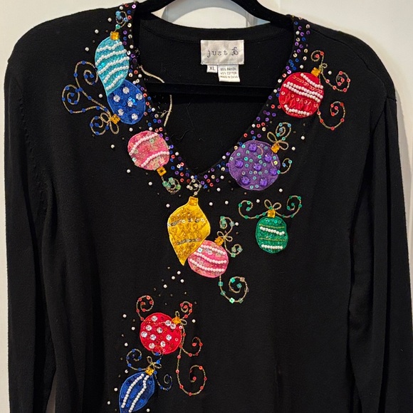 Just B Vintage Embellished Christmas Sweater Size XL - Picture 2 of 10